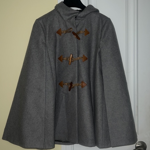 NWT - S/M - J. Crew Toggle Wool Cashmere Blend Cape Coat - Heather Gray - Picture 3 of 10